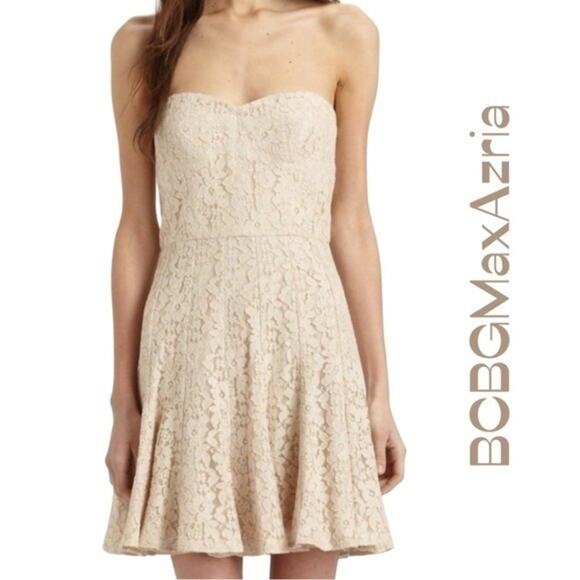 BCBGMaxAzria Strapless Cream Lace Event Party Occasion Dress Size 8 - Picture 1 of 13